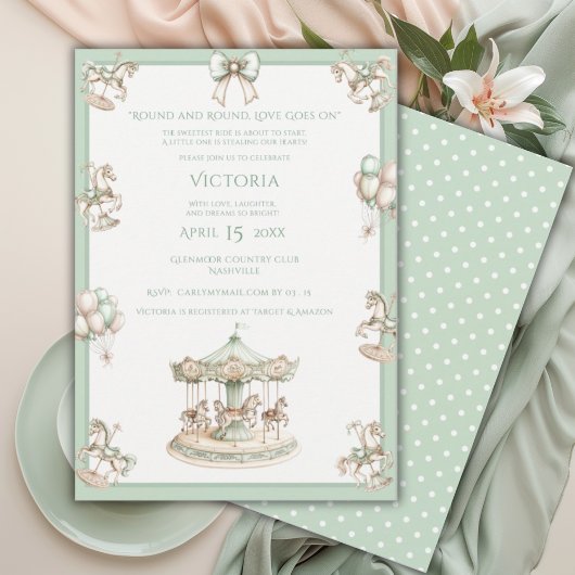 grillige carrousel salie groen Baby shower Kaart