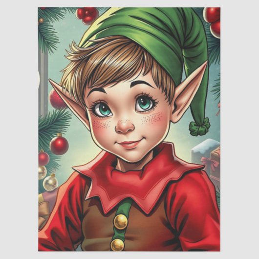 Grillige Cartoon Elf | Kerstmis Tissuepapier (Voorkant)