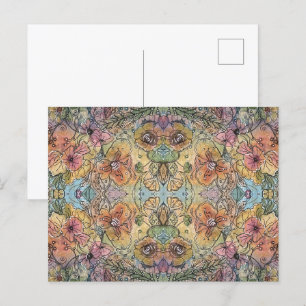 Grillige Chic Bloementuin Aquarel Schilderij Briefkaart