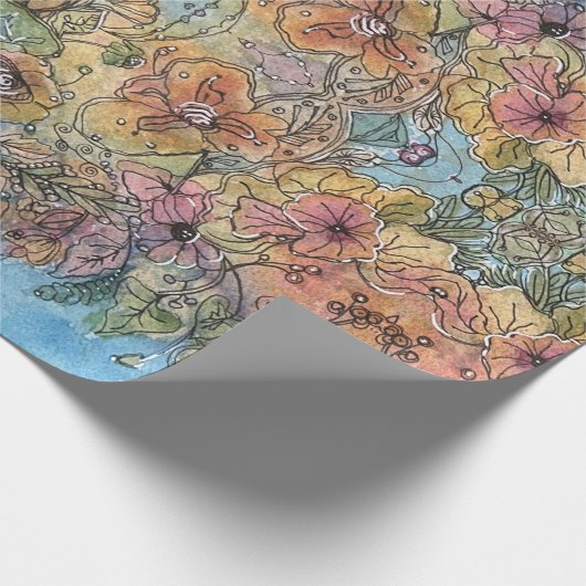 grillige chique bloementuin Waterverf schilderij Cadeaupapier (Hoek)