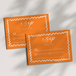 Grillige citrus oranje golvende rand bruiloft RSVP kaartje