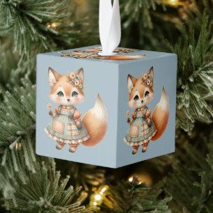 Grillige Cottagecore Bloemige Pastel Vos Kubus Ornament