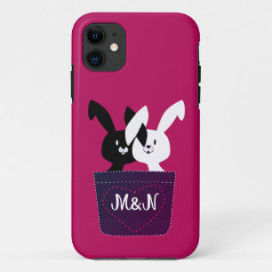 Grillige Cute Rode Zwarte En Witte Konijn Liefde iPhone 11 Hoesje