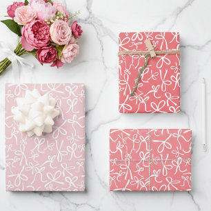 Grillige Cute Roze Witte Strikken Patroon Meisjesa Inpakpapier Vel