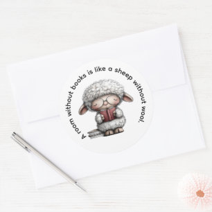 Grillige Cute Schapen Lezen een Boek Ronde Sticker
