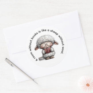 Grillige Cute Schapen Lezen een Boek Ronde Sticker