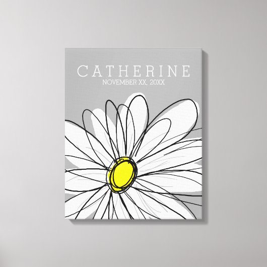 Grillige Daisy Gele en grijze kinderkamer Canvas Afdruk (Voorkant)