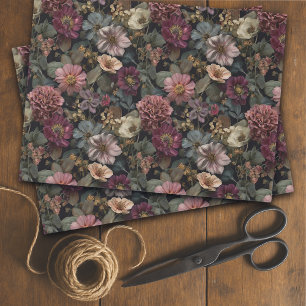 grillige donkere humeurige gedempte bloemdecoupage tissuepapier