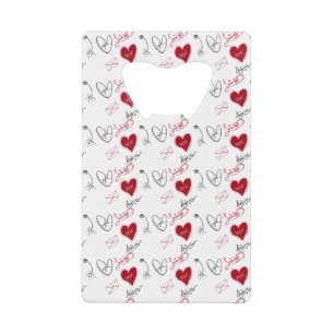 Grillige Doodles Handgetekende Valentijnsdag  Kredietkaart Flessenopener