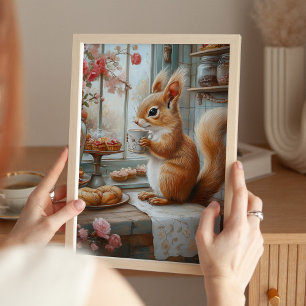Grillige Eekhoorn Die Thee Drinkt Café Kunstprint Poster