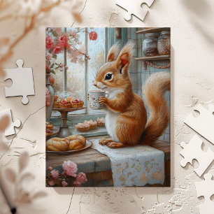 Grillige Eekhoorn Drinkt Thee Café Kunst Legpuzzel