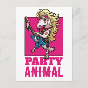 Grillige Eenhoring 80s Glam Metal Feest Dier Carto Briefkaart