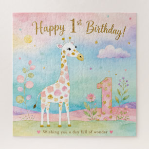 Grillige Eerste Verjaardag van de Giraffe Wonder Legpuzzel