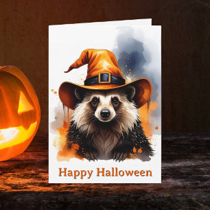 Grillige Egel Oranje Heksenhoed Halloween Kaart