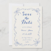 grillige eigenzinnige hand getekend boog blauw save the date (Voorkant)