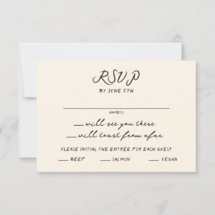 Grillige, eigenzinnige handgeschreven trouwkaart RSVP kaartje