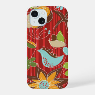 Grillige En Chic Bloementuin Op Rode Strepen iPhone 15 Hoesje