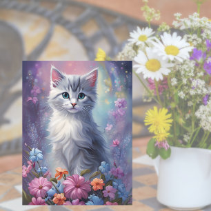 Grillige Fantasie Kitten in Tuin Kat Ansichtkaart Briefkaart