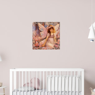 Grillige Fee in Droomachtige Roze Bloementuin Poster