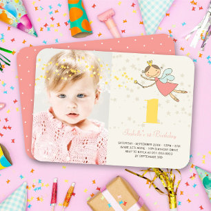 Grillige Feeen Prinses Meisje 1e Verjaardag Foto Kaart
