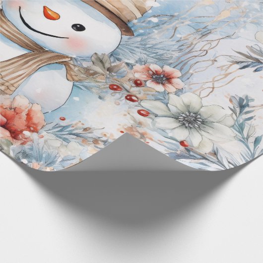 grillige feestelijke bloemen sneeuwman decoupage cadeaupapier (Hoek)