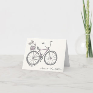 Grillige fietsillustratie lavendelgrijs naam notitiekaartje