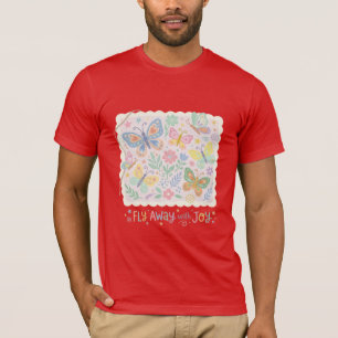 Grillige Fladder: Pastelkleurige Blokdruk Vlinders T-shirt