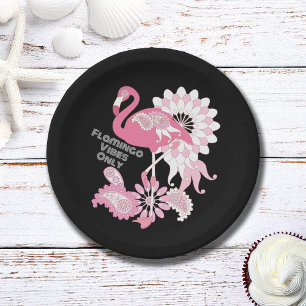 Grillige Flamingo Vibes Alleen Zwarte Roze Flaming Papieren Bordje