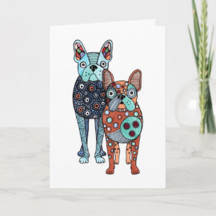 Grillige Franse Bulldogs Folk Art Doodle Vouwkaart Kaart