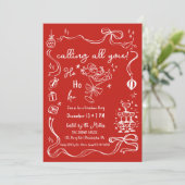 grillige Friendmas party Santa cocktail Aankondiging (Staand voorkant)