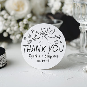Grillige Funky Cute Handgetekende Huwelijks Dankje Ronde Sticker