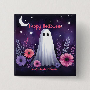 Grillige Geest en Bloemrijke Griezige Roze Paars Vierkante Button 5,1 Cm