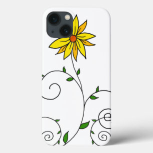 Grillige Gele Bloem Doodle Kunst iPhone 13 Hoesje