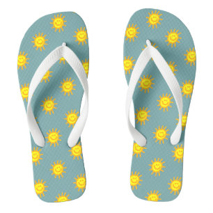 Grillige Gelukkige Gezicht Zon Aqua Blauw Groen Teenslippers