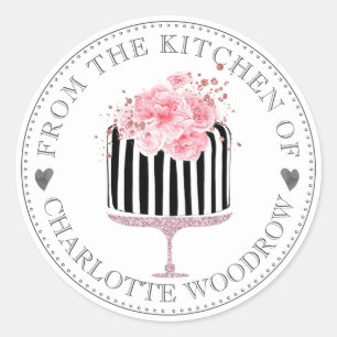 Grillige gestreepte waterverfglazuur cake dessert ronde sticker