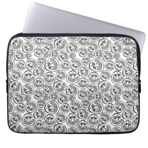 Grillige Gezichten: Speelse Zwart-Wit Cartoon Laptop Sleeve