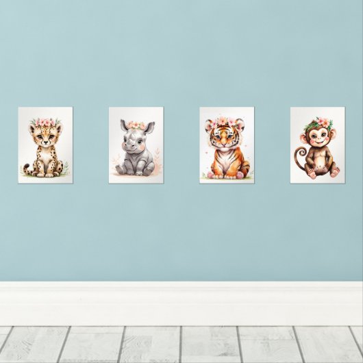 grillige girly nursery safari dier muurkunst sets (Houten vloer)