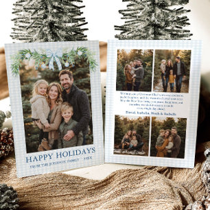 Grillige Grandmillennial Blauwe Strik Familie Foto Feestdagenkaart