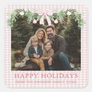 Grillige Grandmillennial Roze Strik Familie Foto Vierkante Sticker