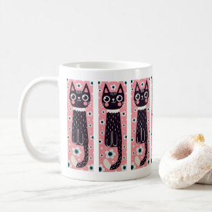 Grillige Grappige Doodle Zwart Kat Tekening  Koffiemok
