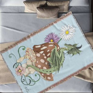 Grillige Groene Fantasie Draak Paddenstoel Bloemen Deken