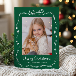Grillige Groene Katten Kerst Foto met Strik Feestdagenkaart