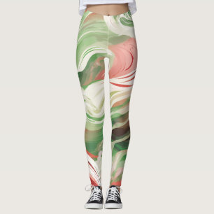 grillige groene rode witte werveling leggings