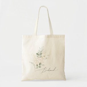 Grillige Groene Tinten en Goud Bruidsmeisje Bood Tote Bag