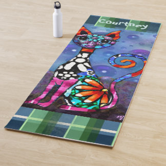 Grillige Grote-Ogen Funky Abstract Kittie Kat Yogamat