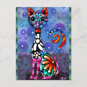 Grillige Grote-Ogen Funky Abstracte Kittie Kat Briefkaart