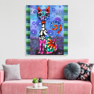Grillige Grote-Ogen Funky Kattenkat Abstract Canvas Afdruk