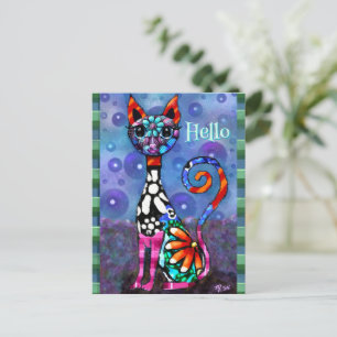 Grillige Grote-Ogen Funky Kitty Kat Gepersonalisee Briefkaart