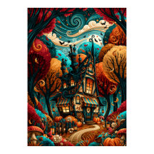 Grillige Halloween-cottage herfstbos