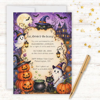 Grillige Halloween-feestuitnodiging Kaart